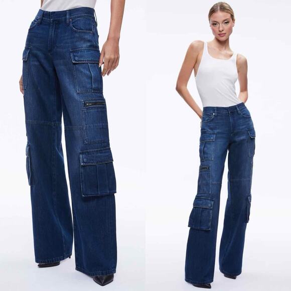 Alice + Olivia Denim - Alice + Olivia Cay Cargo Wide Leg Baggy Jeans Sz 25